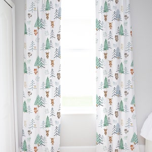 Woodland animals Curtain Single Panel, Forest Nursery Decor, Woodland Baby Room, Forest Curtains, Pine Trees curtain - Scandi Woodland