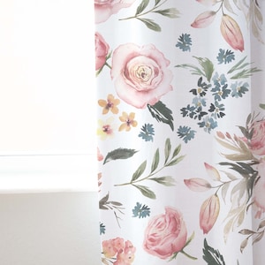 Pink Roses Curtain, Watercolor Floral curtain panels, Girl room curtains, Girl nursery curtain, Romantic Floral, Single panel - Candy Rose