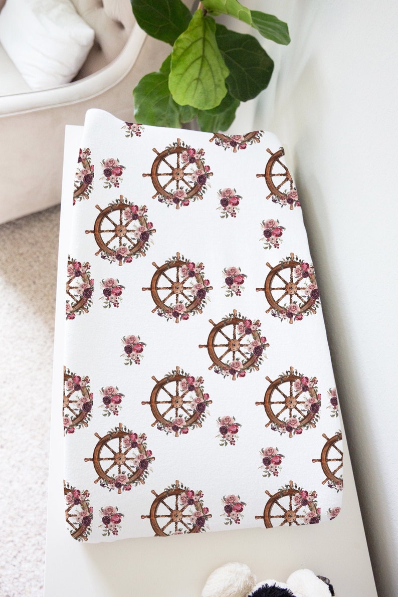 Floral helm changing pad cover girl Nautical Girl Nursery Nautical Baby Girl Gift
