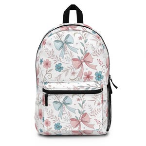 Blue and Pink Coquette Bow Backpack, Wildflowers Backpack, Coquette Bow School Bag, Coquette Aesthetic Rucksack, Boho Floral Backpack