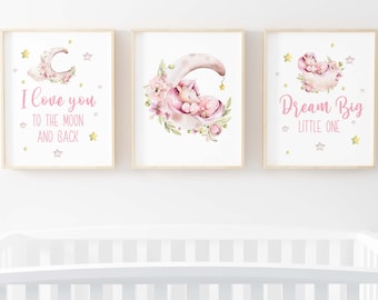 Unicorn wall art, Unicorn Nursery Prints, Pink unicorn room decor,  Baby girl nursery prints, Unicorn nursery Set of 3 DIGITAL DOWNLOAD  MaU