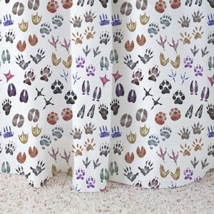 Woodland Curtain Single Panel, Forest animal curtain, Animal tracks curtain, Forest animals footprints Rustic curtain, Woodland nursery  PiF