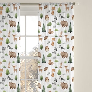 Woodland curtains, Woodland nursery Decor, Forest Sheer curtains, Boy Nursery Curtains, Kids play room sheer curtain, Single panel - TiW