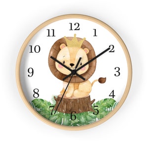 Lion clock, Safari Nursery decor, Kids wall clock, Baby boy nursery decor, Jungle Nursery wall clock, Wooden Frame, Silent wall clock - SaE