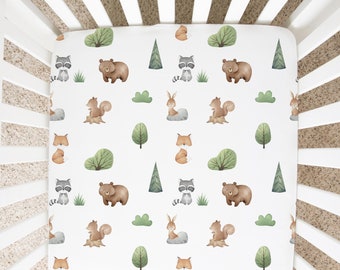 Baby Woodland Animals Crib Sheet, Woodland Nursery Bedding, Woodland Crib Bedding, Gender Neutral Baby Gift, Forest Crib Sheet, Baby Animal