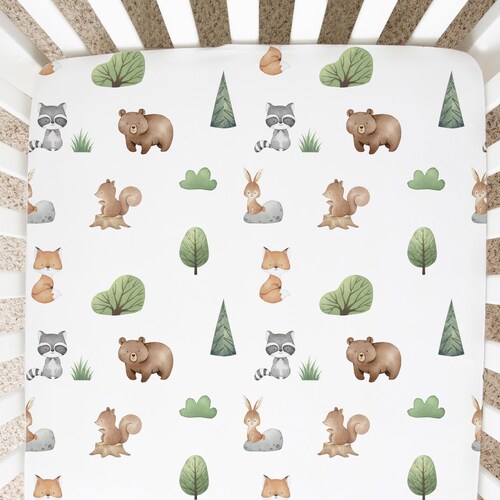 Woodland Animal Crib Sheet// Forest Animals Fitted Sheet Etsy