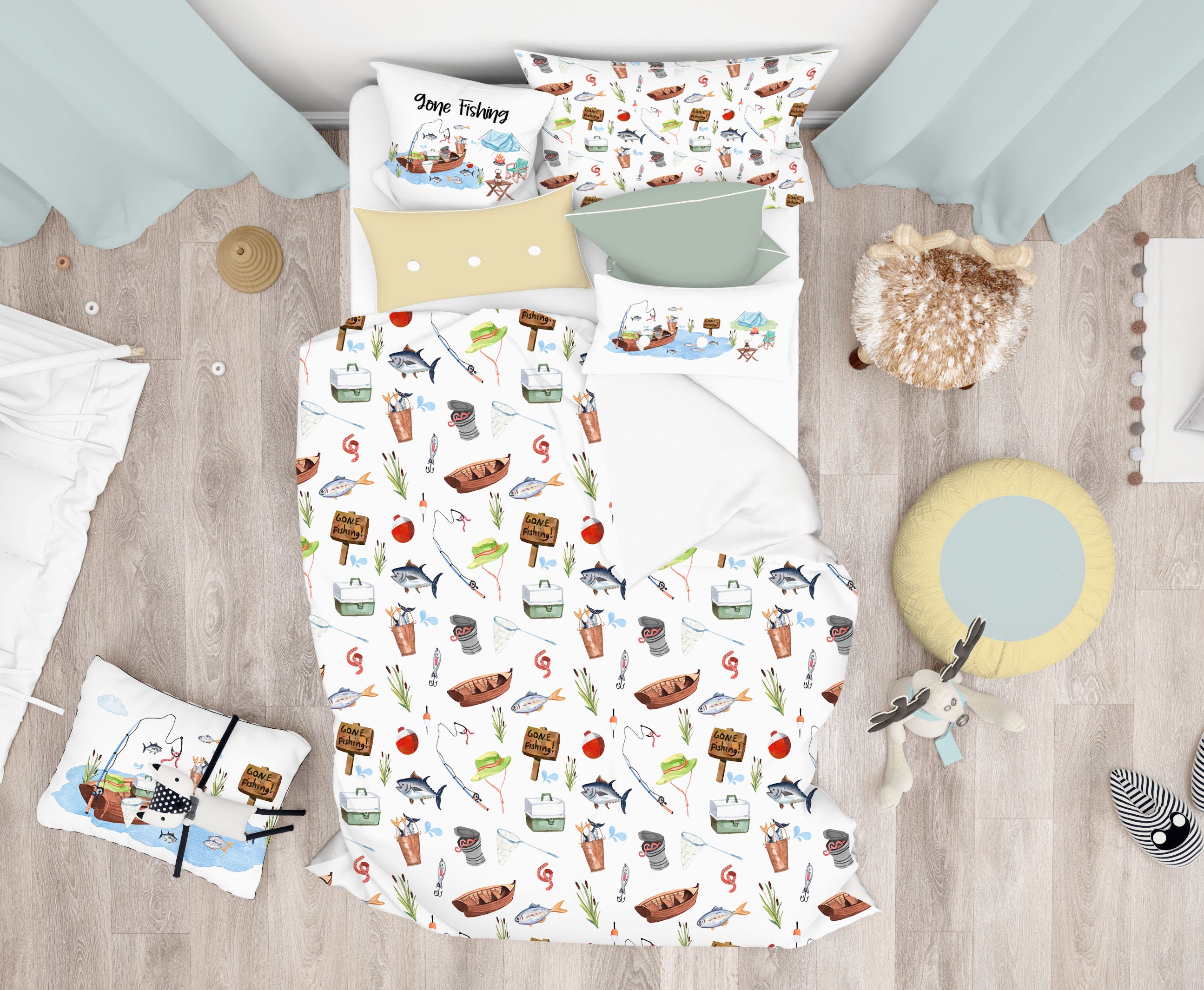 Fishing Comforter, Fishing Themed Room, Twin Twinxl Queen King