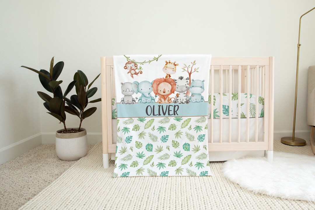 Personalized Safari Animals Blanket, Custom Name Baby Blanket, Safari ...