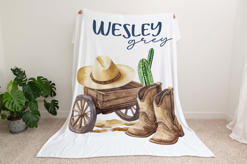 Cowboy Blanket, Western Blanket, Custom Name Baby Blanket, New Mom Gift