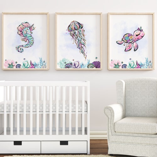 Ocean Nursery Wall Art Set of 3 Under the Sea Nursery Prints Etsy