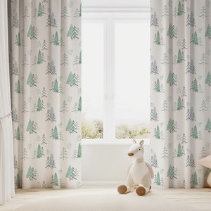 Pine trees blackout curtain, Single panel, Forest nursery decor, Scandinavian nursery, Boys room curtains, Playroom Curtain  Scandi woodland
