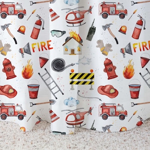 Fireman Curtain, Single Panel, Firefighter baby bedding, Fireman nursery decor, Nursery curtains for boy, Baby boy curtains, Fire truck  LiH