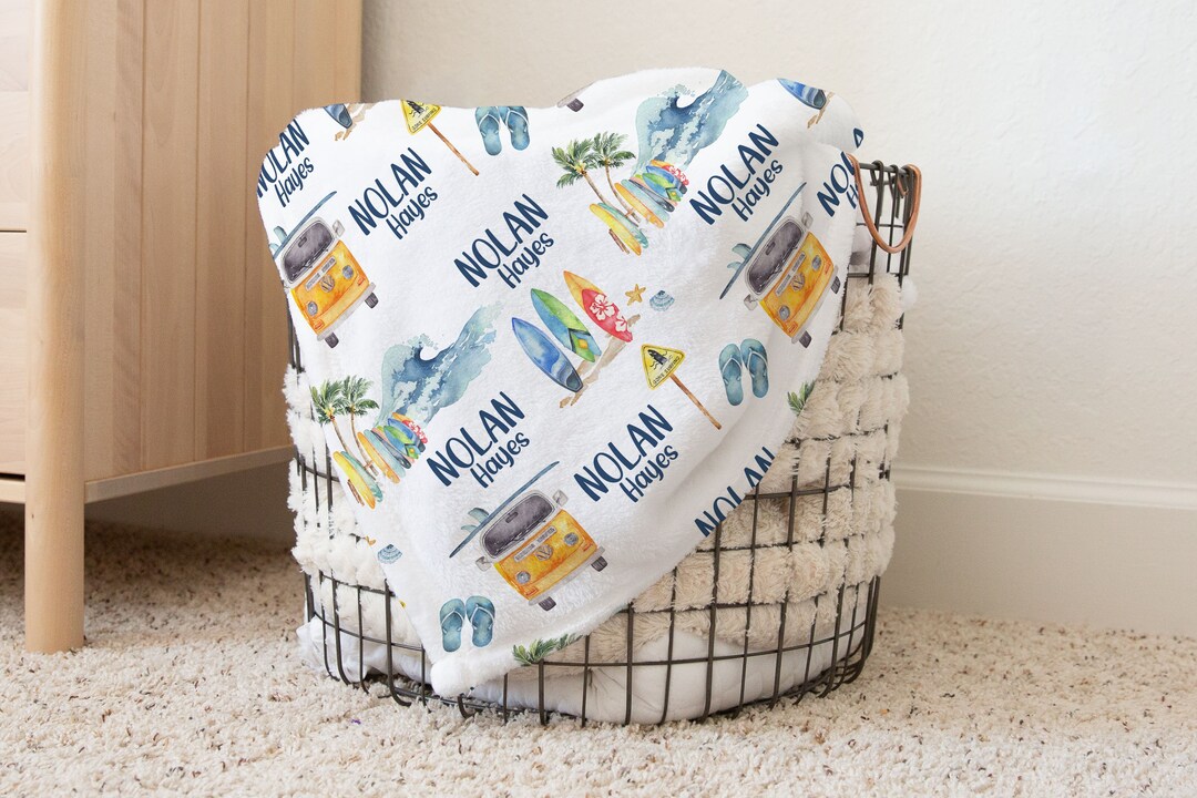 Personalized Surf Blanket, Surfer Baby Blanket, Surfing Blanket