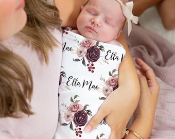 Custom baby girl swaddle, Roses swaddle, Floral Hospital Baby Blanket, Floral newborn wrap, Hospital swaddle, Receiving blanket - Rose Bloom