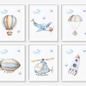 Air Transport nursery wall art, Transport nursery prints, Helicopter Boys room decor, Baby boy nursery prints, Airplane Print Set of 6