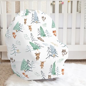 Woodland Car Seat Cover, Nursing Cover, Neutral Baby Gift, Breast Feeding Cover, Multi Use Baby Cover, New Mom Gift - Scandi Woodland