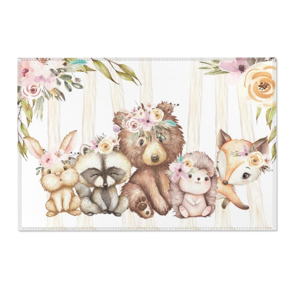 Woodland Nursery Rug Woodland Animals Nursery Decor Forest Etsy