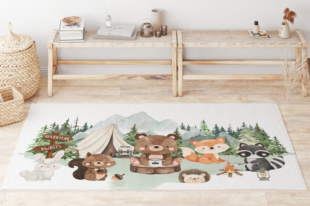 Woodland Rug, Antislip Backing, Woodland Nursery Rug, Forest Nursery