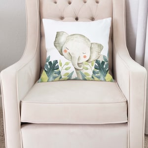 Elephant Pillow, Safari Square Pillow case, Elephant Pillow Cover, Safari Nursery Decor, Jungle Nursery Pillow, Elephant baby Gift - BaA