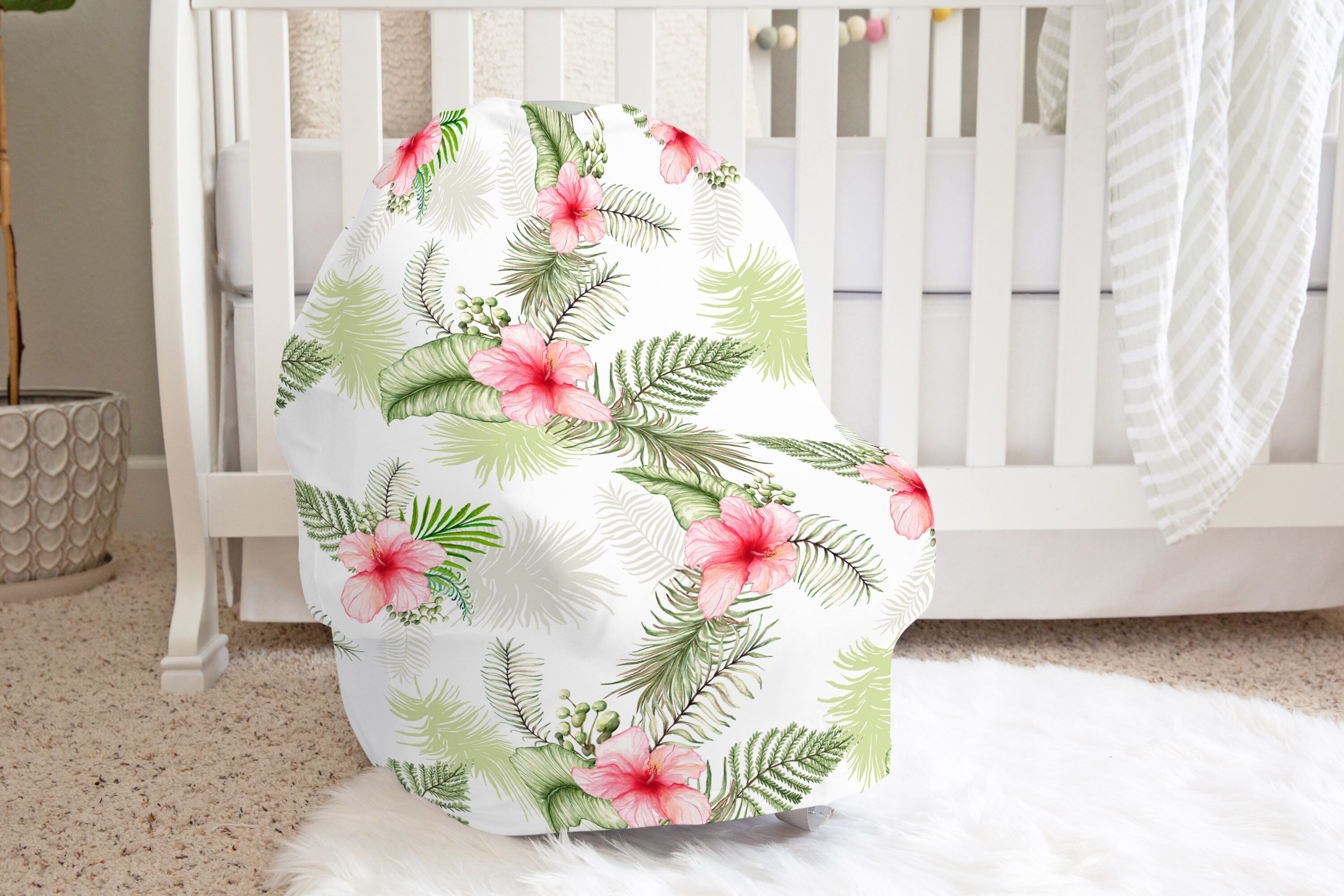 Tropical Car Seat Cover, Floral Nursing cover up, Breast feeding cover,, Multi use baby cover, New mom gift