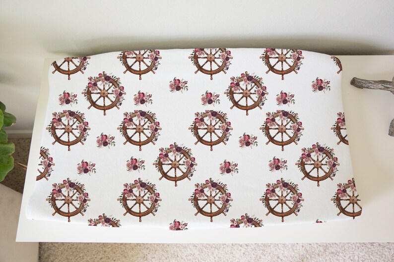 Floral helm changing pad cover girl Nautical Girl Nursery Nautical Baby Girl Gift