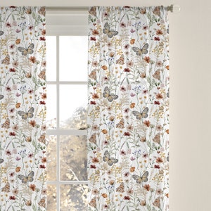 Wildflowers sheer curtain, Boho floral curtain, Vintage Floral nursery decor, Girl room curtain, Wildflower nursery curtain single panel BuG