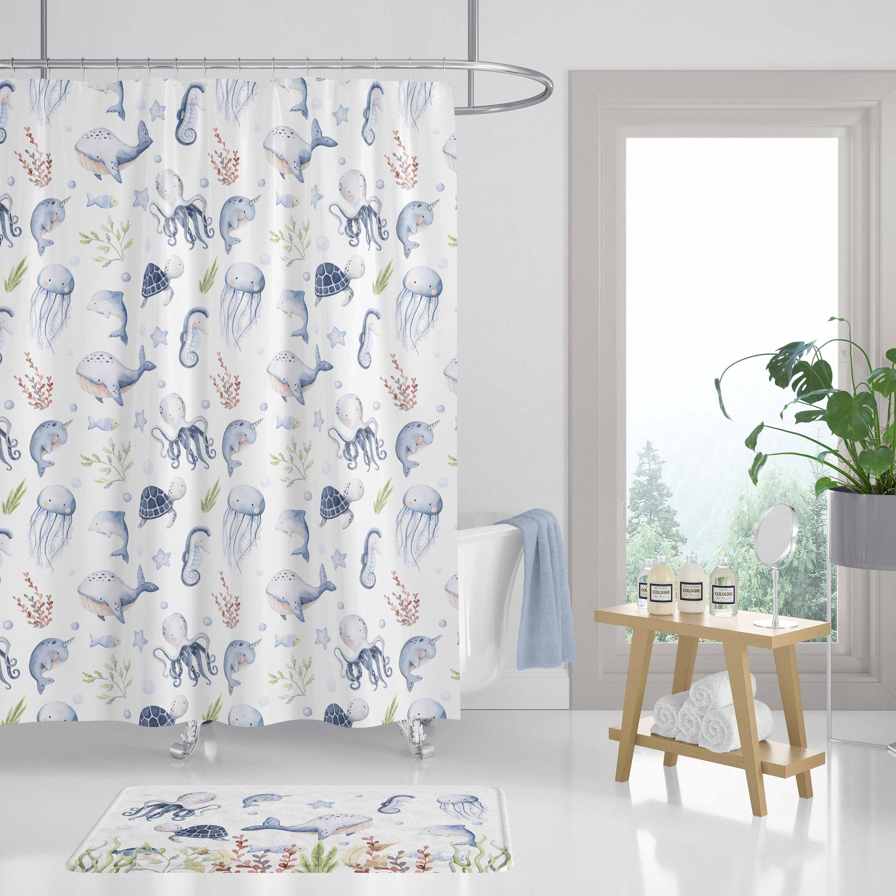 Bath Fusion Island Sea Shells Shower Curtain with Hooks Included