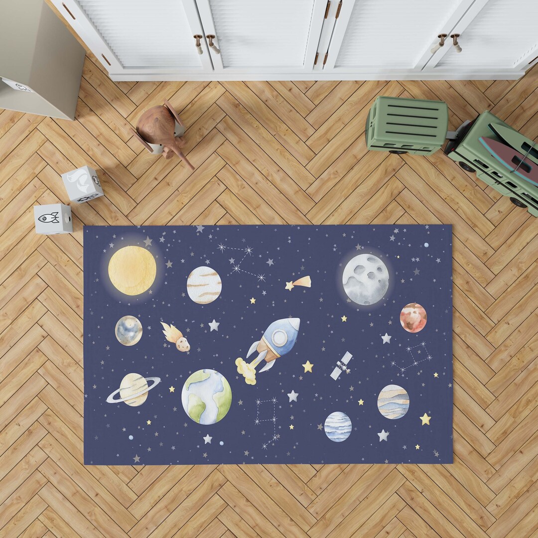 Outer Space Nursery Rug, Antislip Backing, Nursery Rug, Space