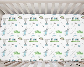 Golf crib sheet, Sports crib sheet, Golf nursery bedding, Golf crib bedding, Baby boy crib sheet, Golfing nursery - Little golfer