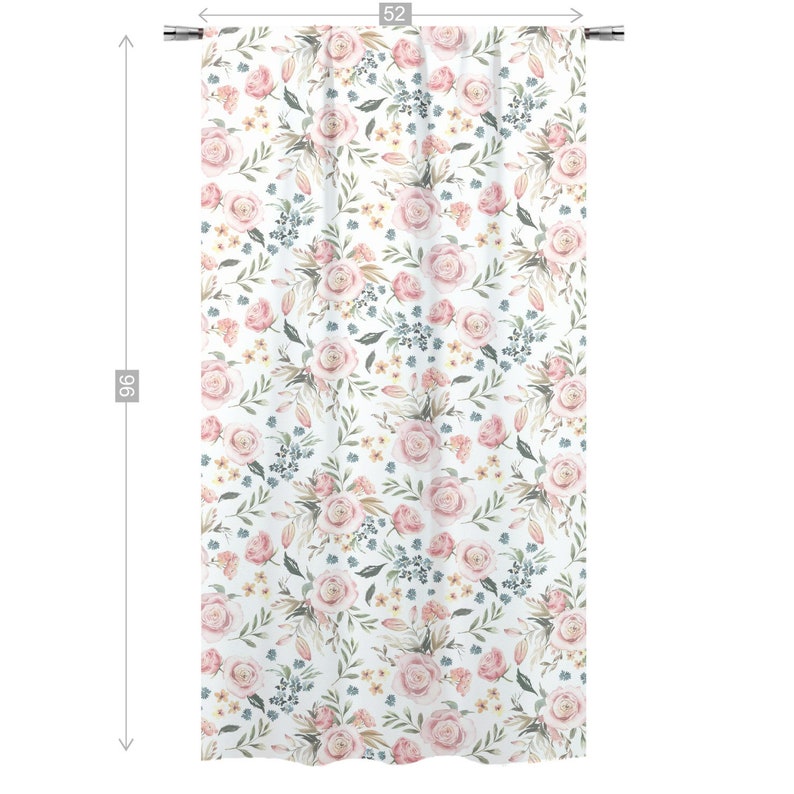 Pink Roses Curtain Watercolor Floral Curtain Panels Girl - Etsy