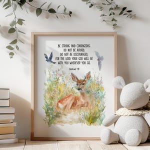 Bible verse wall art Joshua 1:9 Be strong and Courageous, Scripture print, Woodland nursery art, Boy nursery, Scripture art DIGITAL DOWNLOAD