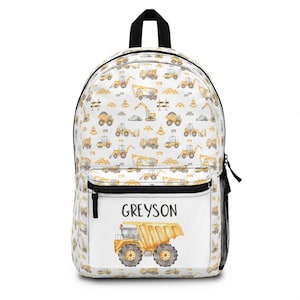 Sac à dos de construction personnalisé, Sac de camion, Retour à l'école, Sac personnalisé avec prénom, Cartable d'excavatrice, Cartable pour garçon, En construction