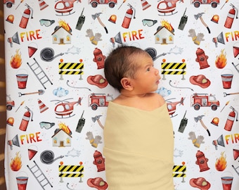 Fire Truck Crib Sheet, Fireman Crib Sheet, Firefighter Crib