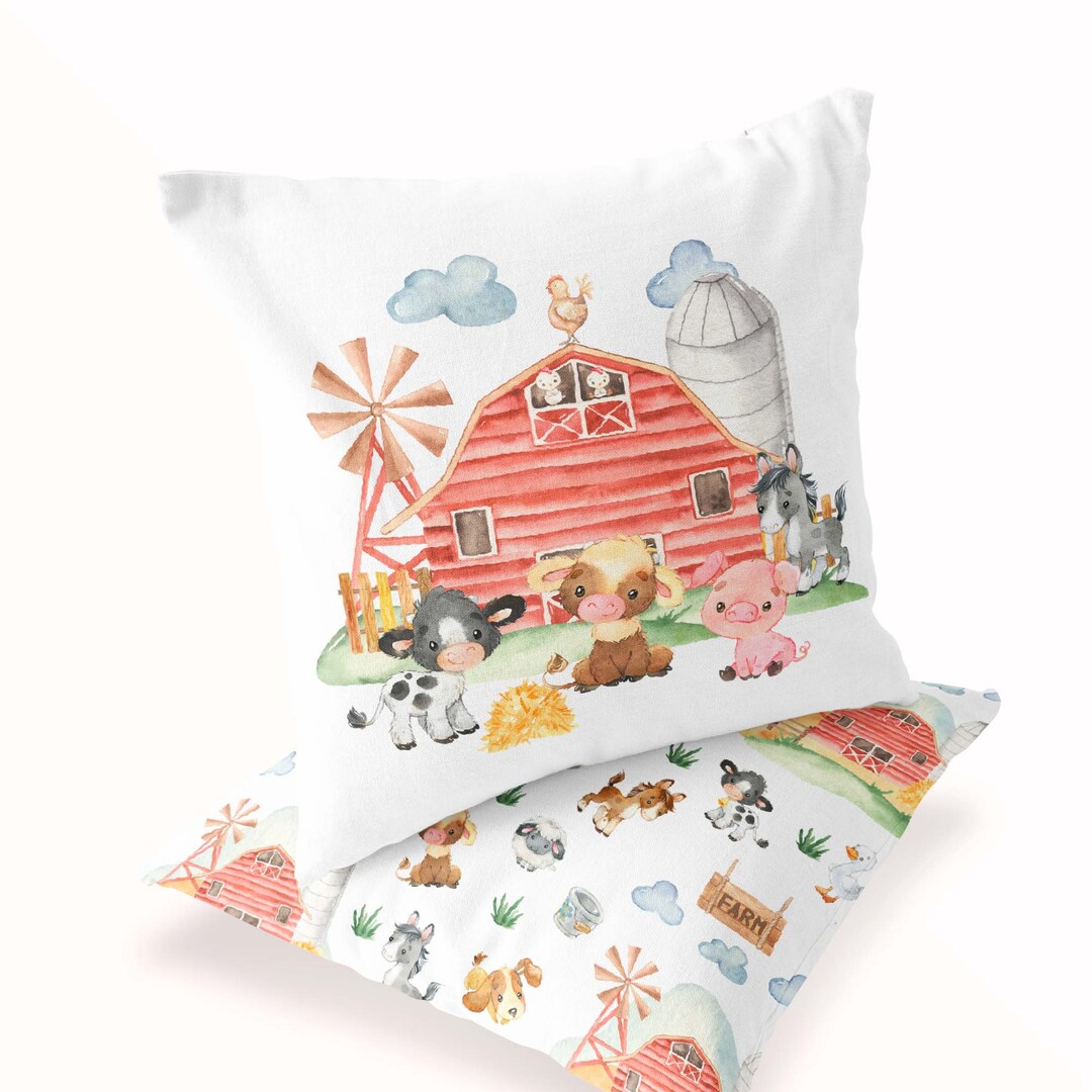 Farm Animals Pillow Cover, Barnyard Pillow Cover, Farm Nursery Bedding