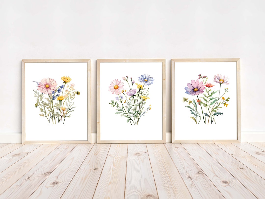 Watercolor Wildflower Wall Art, Wildflower Wall Decor Girl, Botanical ...
