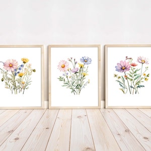 Watercolor Wildflower wall art, Wildflower wall decor girl, Botanical art print, Boho Floral wall art girl, Wall art baby girl nursery