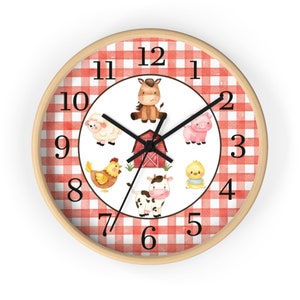 Farm Animals clock, Farm Nursery decor, Kids wall clock, Baby boy nursery decor, Farm Nursery wall clock, Wooden Frame, Farm Nursery
