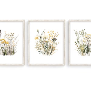 Neutral Wildflower nursery prints, Wildflower wall decor girl, Botanical art print, Boho Floral wall art girl, Set of 3 - DIGITAL DOWNLOAD