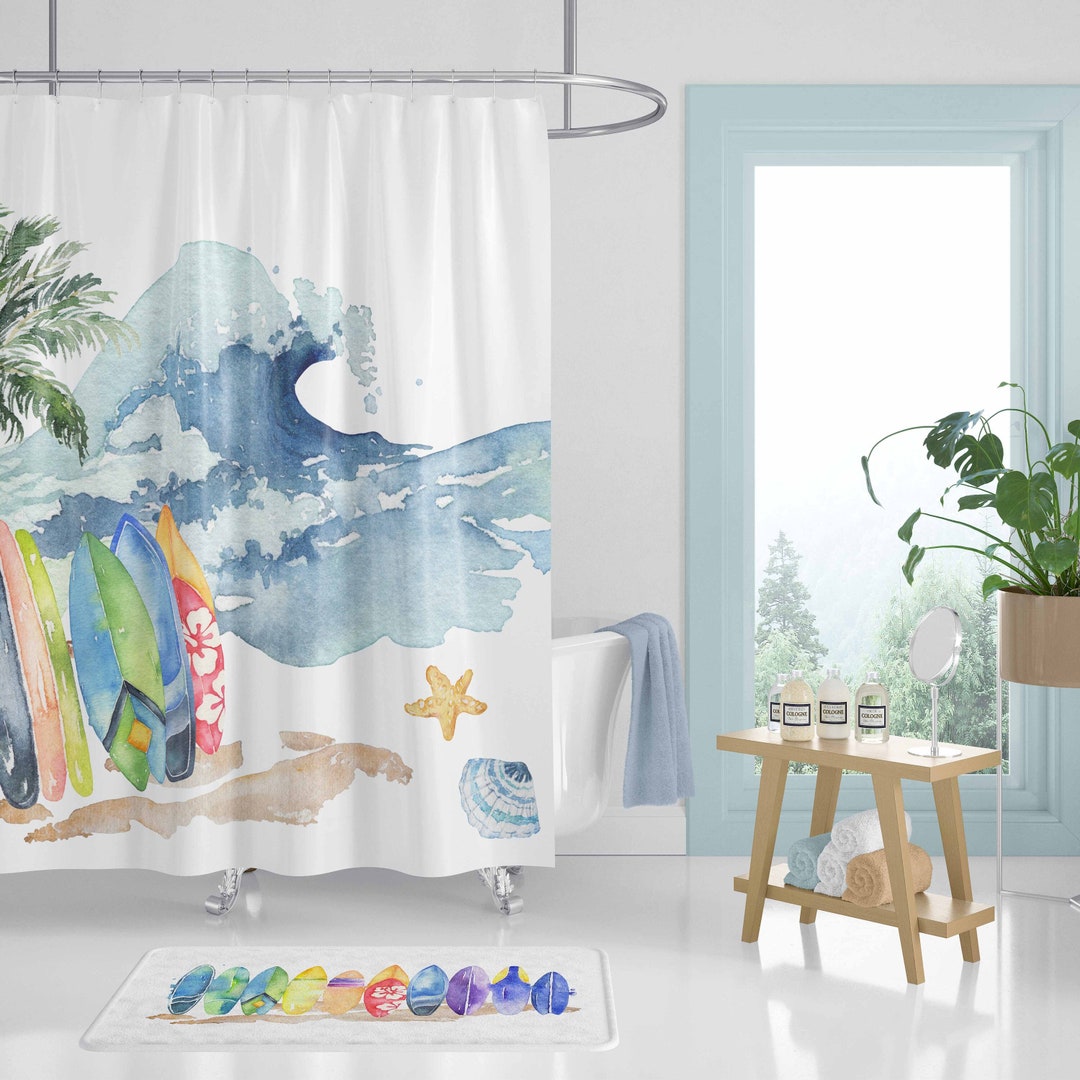 Waves Shower Curtains, Surf Bathroom Decor, Hawaii Bathroom Decor