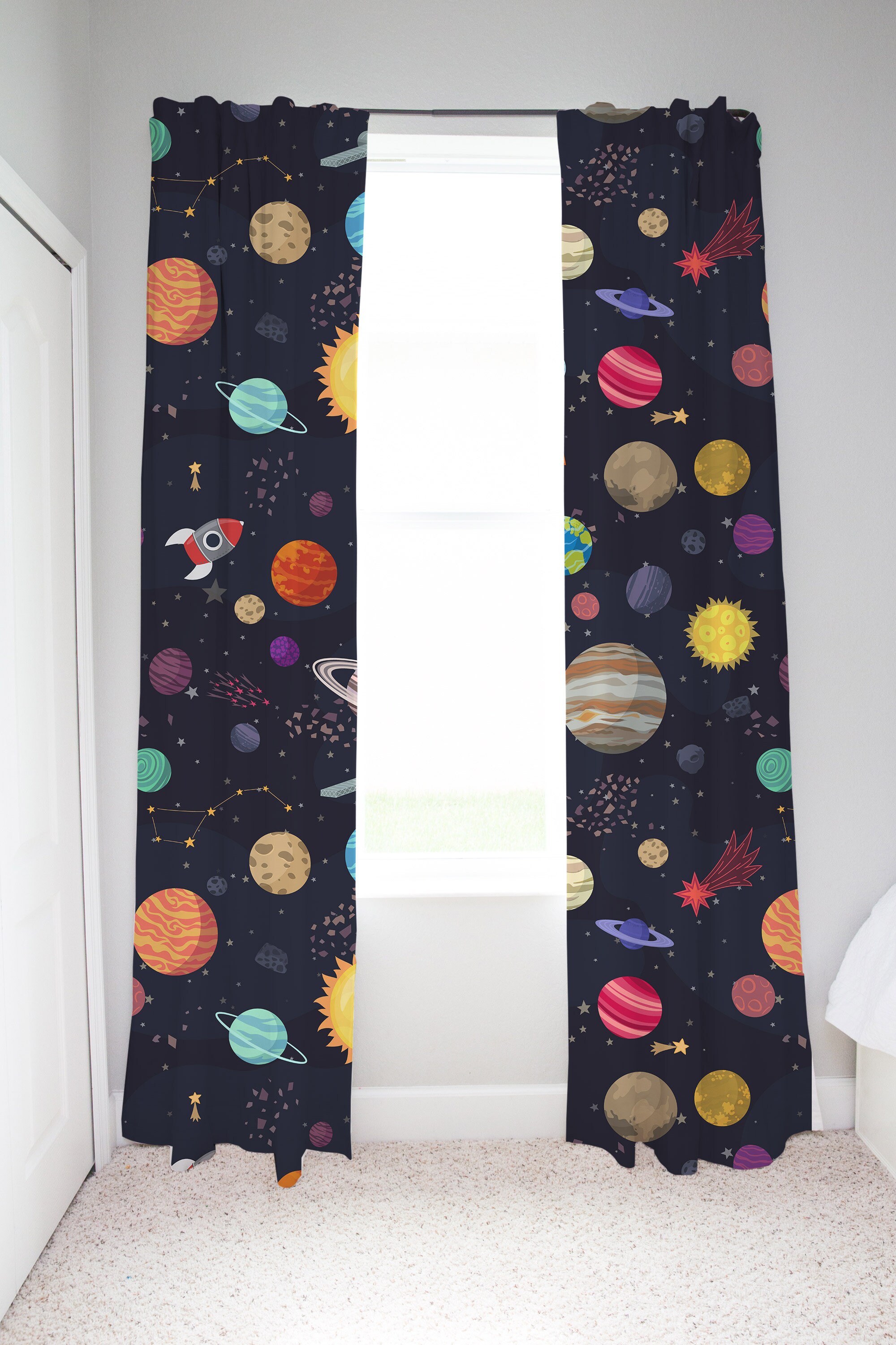 Outer Space Curtain Single Panel Planets Nursery decor solar | Etsy