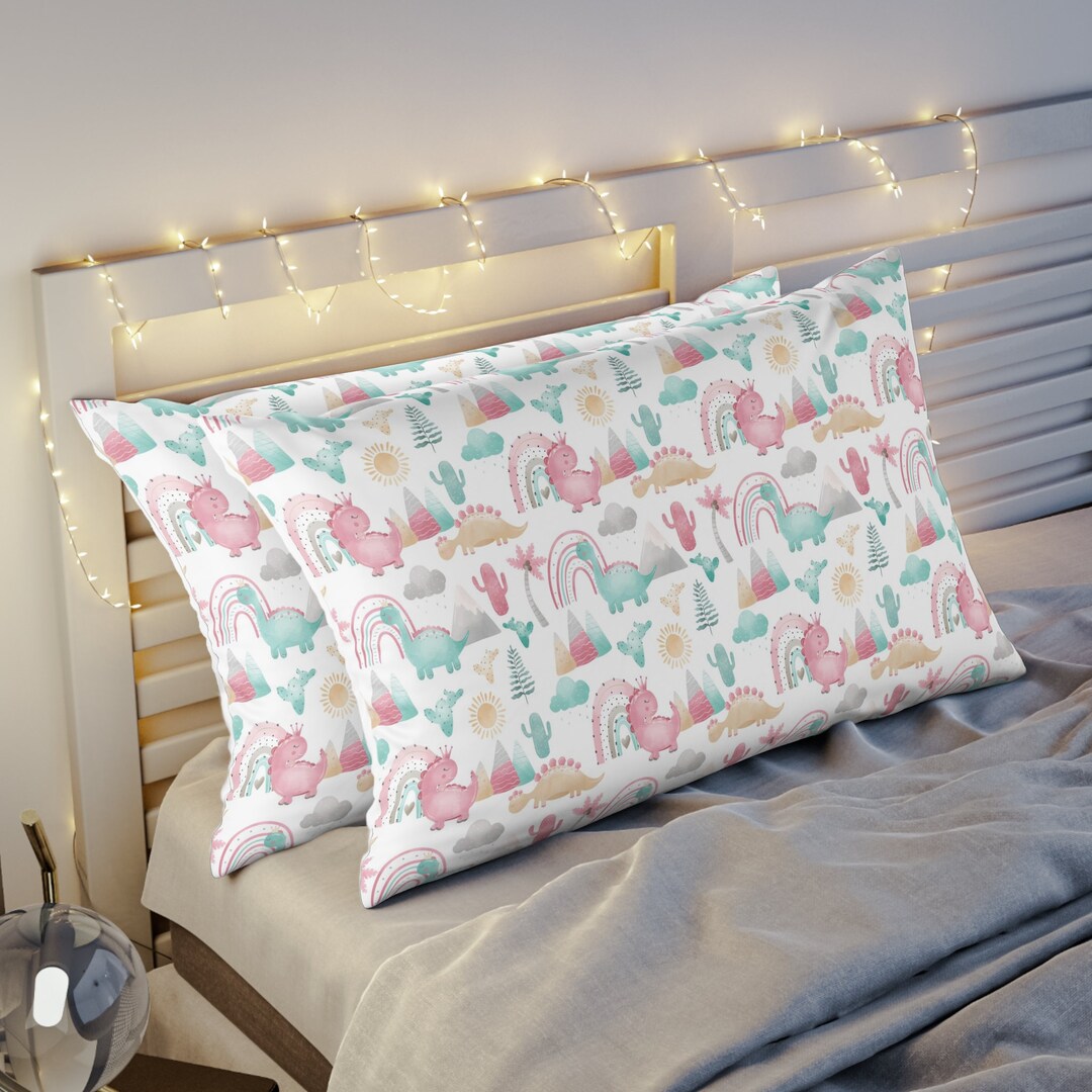 Pink Dinosaurs Pillow Sham, Girl Dinosaur Bedding, Toddler Pillowcase