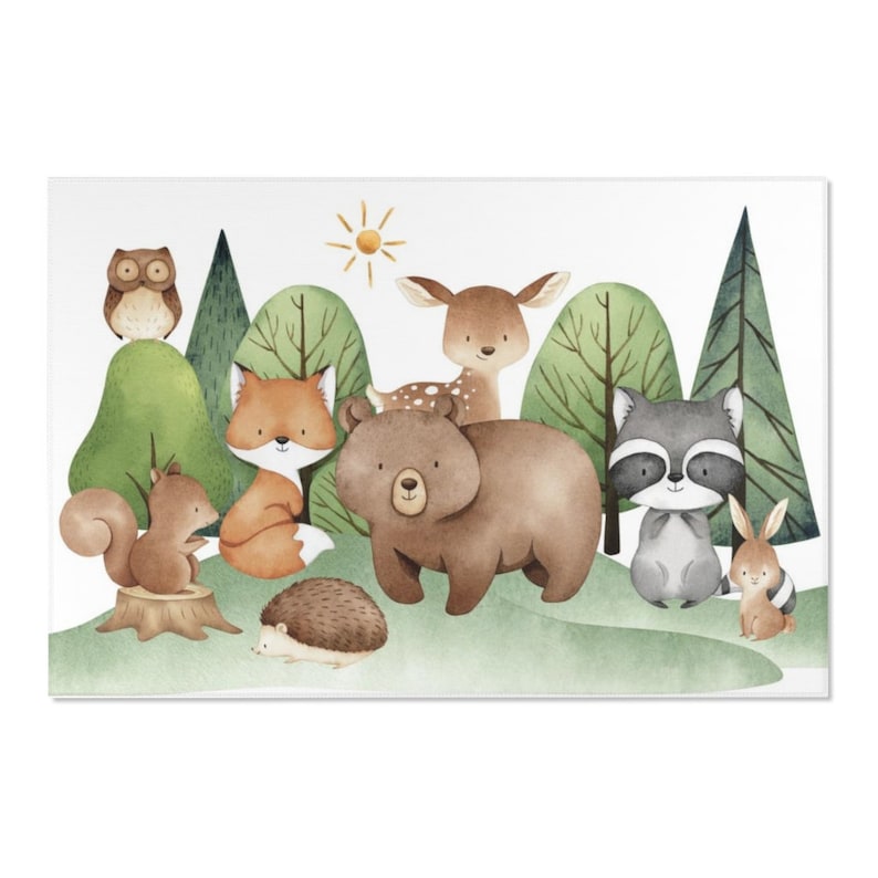 Woodland Animals Rug, Forest Nursery Rug, Woodland Animals Nursery