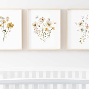 Wildflower nursery prints, Wildflower wall decor girl, Botanical art print, Boho Floral wall art girl, Set of 3 - DIGITAL DOWNLOAD - MuW