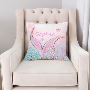 Personalized Mermaid Pillow Cover, Mermaid Nursery Decor, Custom Mermaid Pillow for Girls, Toddler Pillow, Under the sea Nursery Decor - PiM