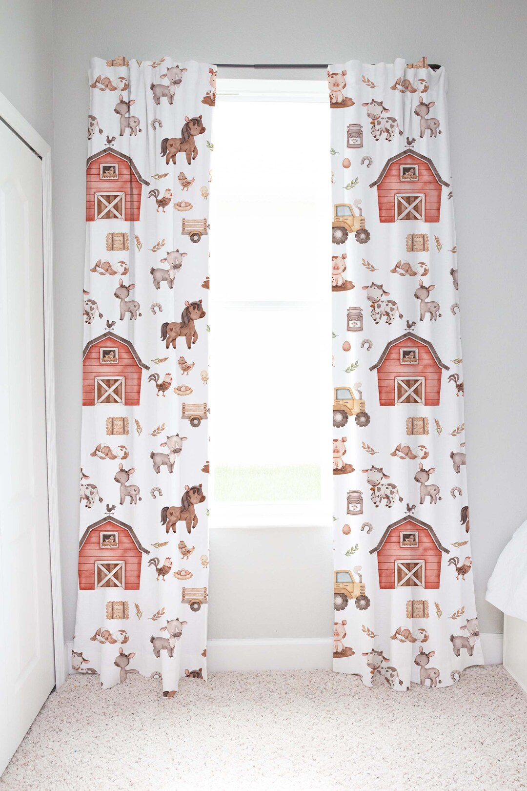 Farm Curtain, Barnyard Nursery Decor, Kids Room Curtain Single Panel