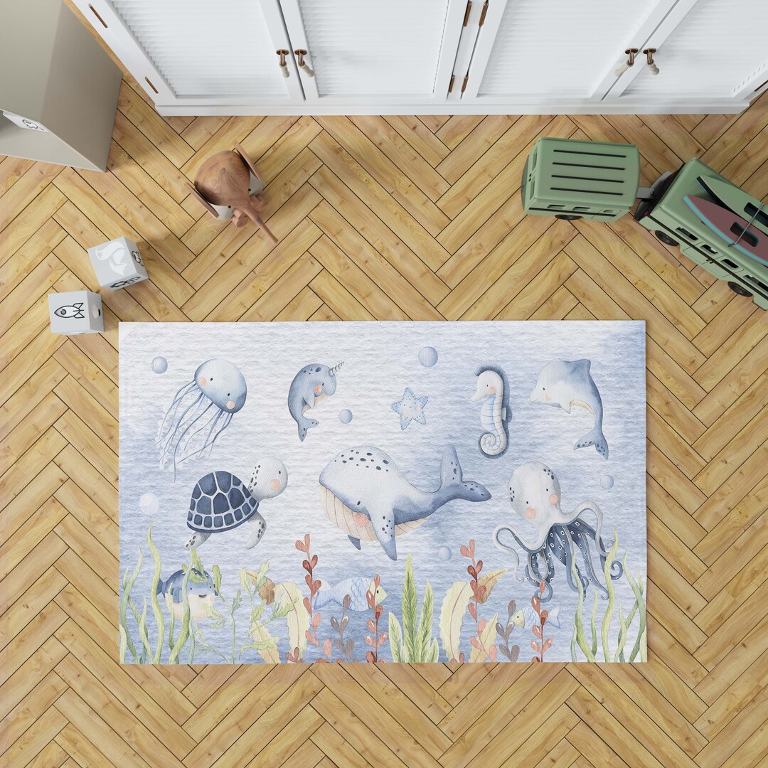 Under the Sea Nursery Rug Antislip Backing Ocean Nursery Etsy