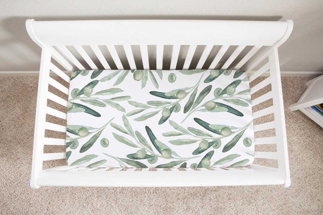 Olive Crib Sheet, Jersey Knit or Minky, Greenery Crib Bedding, Leafy