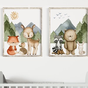 Woodland Animals nursery wall art, Set of 2 PRINTABLE art, Forest Boys room wall decor, Baby boy nursery prints, DIGITAL DOWNLOAD - MaF