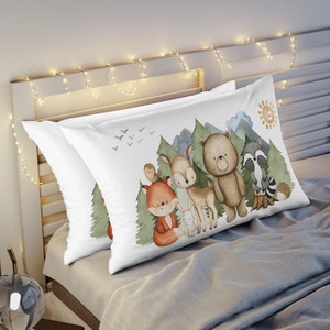 Woodland pillow sham, Forest pillow case, Woodland animals pillow, Woodland room decor, Forest kids bedding, Woodland pillow case - MaF