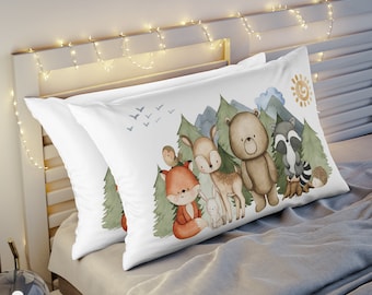Woodland pillow sham, Forest pillow case, Woodland animals pillow, Woodland room decor, Forest kids bedding, Woodland pillow case - MaF